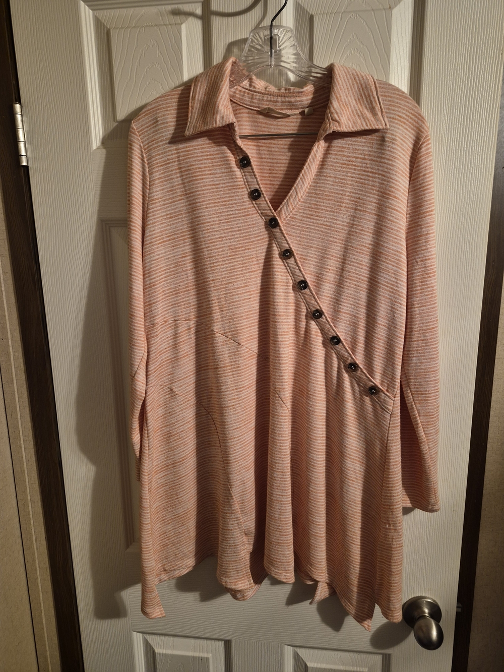 Soft Surroundings Peach-Striped Asymmetrical Button-Accent Dress